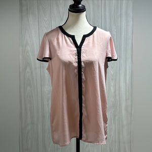Spense Pink And Black Semi Sheer Button Front Blouse Size Medium